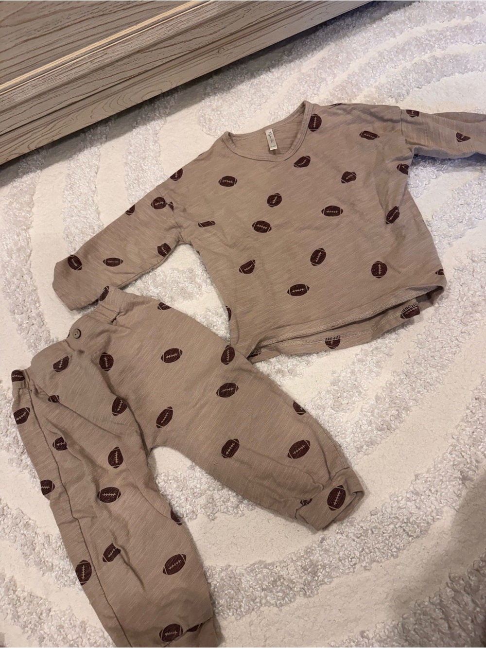 Rylee + Cru Tan Kids Matching Set with Brown Football Print